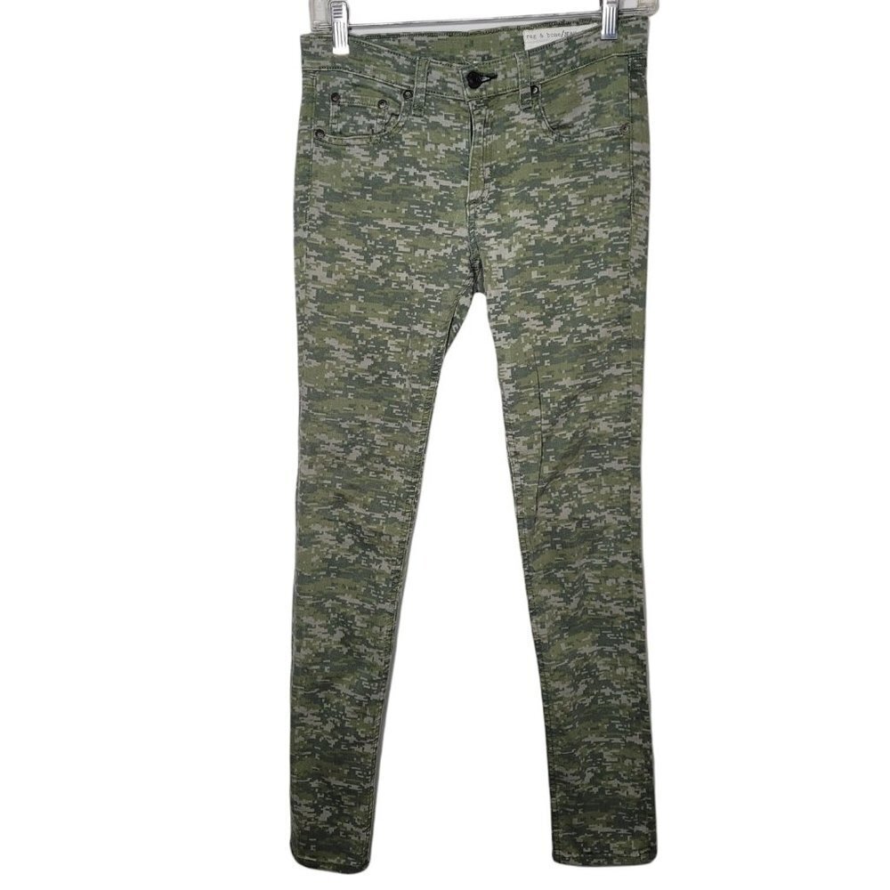 Rag & bone green digital camo skinny cotton blend jeans womens size 27